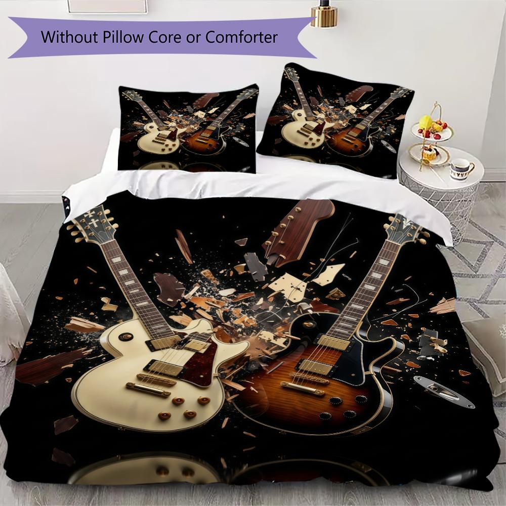 Modern Rock Guitar Pattern Bedding uilt Set uilt Cover Pillowcase Home Decoration Birthday Gift (1 * duvet cover + 2 * pillowcase without core)