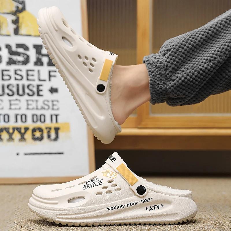 Winter Men Slippers Warm Furry Garden Shoes Soft Indoor Home Cotton Shoe EVA Plush Slides Casual Outdoor Comfortable Fur Clogs