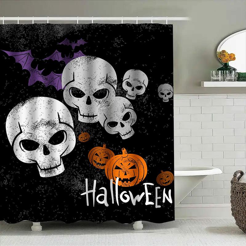 Tuniu Halloween Skull Shower Curtain Spooky Skeleton Graphic Print Bathroom Decor W60H190(CM)-1 Pcs