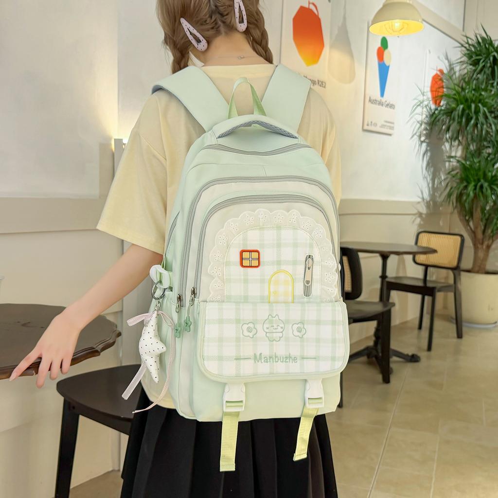 Schoolbag Korean version of Mori primary school schoolbag female high-value plaid contrasting colors college style high-quality backpack for middle