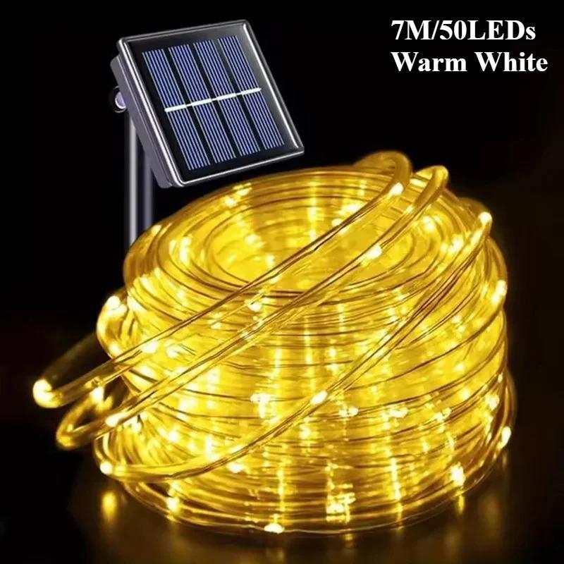 

LED Solar String Lights Garden Waterproof Tube Rope Lamp Christmas Garland Fairy Lights For Outdoor Holiday Decoration Lighting Warm White-7M 50LED