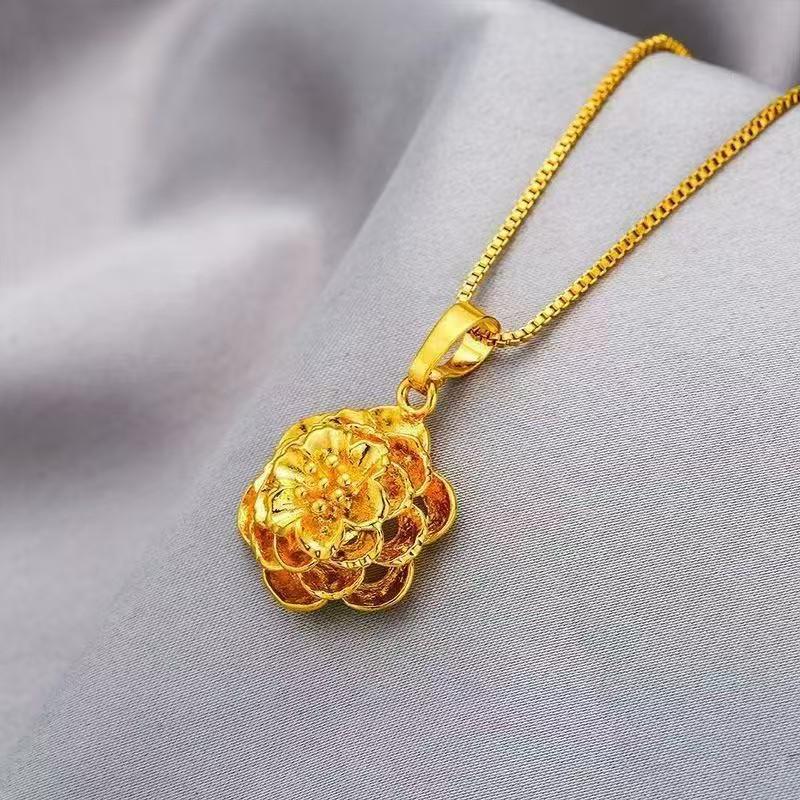 Vergoldter Pfingstrosen-Anhänger für Damen: Symbol für Reichtum & Wohlstand, Langlebige & Lichtbeständige Schlüsselbein-Kette.