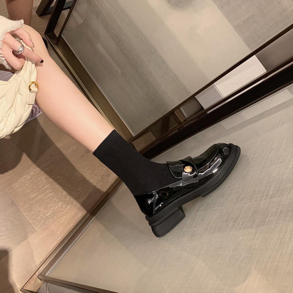 Soft leather version of grape mother, the same British temperament small gold coin single shoes thick heel soft sole platform loafers women's small l