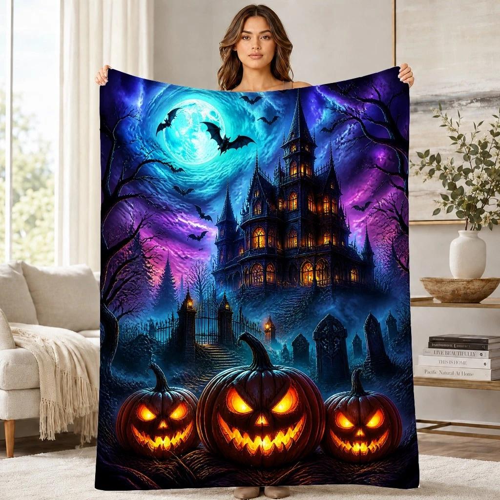 Haunted Mansion Jack O Lanterns Coral Fleece Blanket Halloween Decor