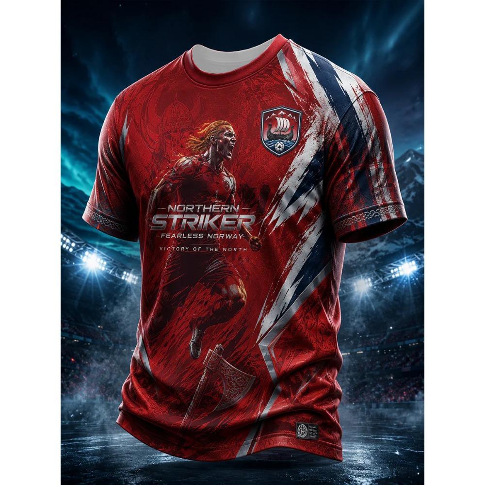Stile Retro Vichingo Nordico 2026 Maglia da Tifoso Norvegese Casual Calcio Manica Corta Traspirante Asciugatura Rapida Alla Moda per uomo