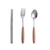 Wooden-Handled Cutlery Set Stainless Steel Spoon Fork And Chopsticks Set Three-Piece Cutlery Box Set
