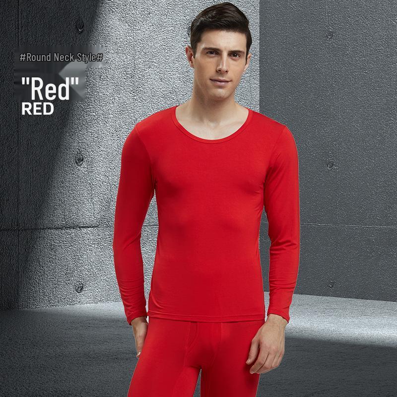 Men's Modal Autumn Base Layer Set: Plain Warm Long Underwear & Sweater - Plus Size for Cold Protection