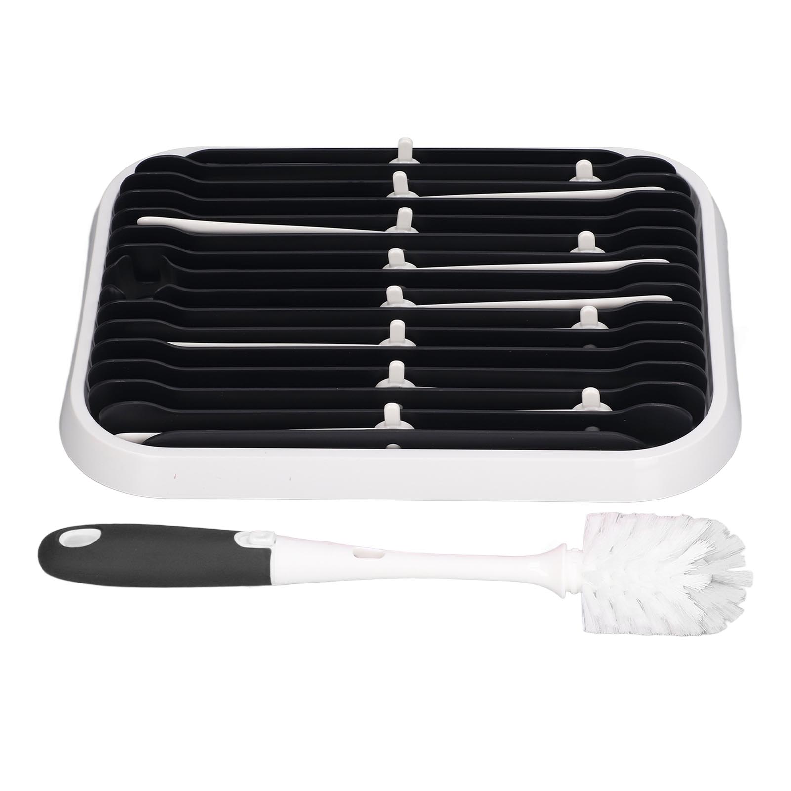 

Подставка для сушки детских бутылочек с чистящей щеткой, складная, экономящая место, сушилка для детских бутылочек чёрный/белый