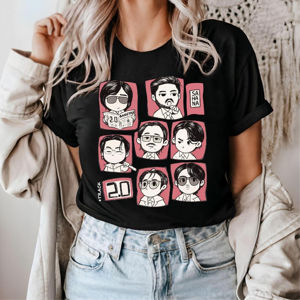 2026 BTS 2.0 Ариранг Альбом Мультяшный Персонаж Унисекс Хлопковая Футболка Корейская Kpop Мальчишеская Группа Мужская Женская Ретро Y2k Модная Рубашка 4XL