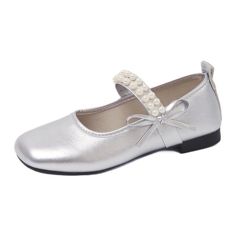 

Pearl square head Mary Jane shoes women s new bow flat-soled single shoes gentle wind shallow mouth beanie shoes 35 серебряный