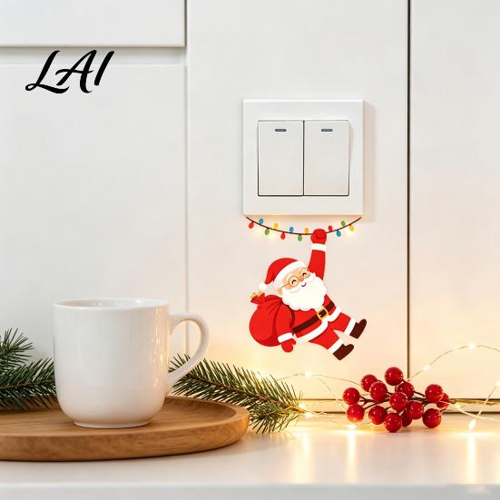 Christmas Switch Plate Covers Santa Claus On Swing Sticker Decorative PVC Wall Decal Stickers Removable Self-adhesive Light Cover for Bedrooms