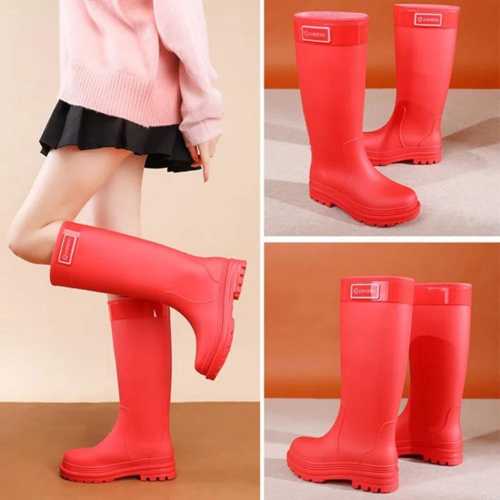 Fashion PVC High Tube Rain Boots Non-slip Thick Bottom Outdoor Water Shoes Rubber Shoes Waterproof Rain Shoes For Women