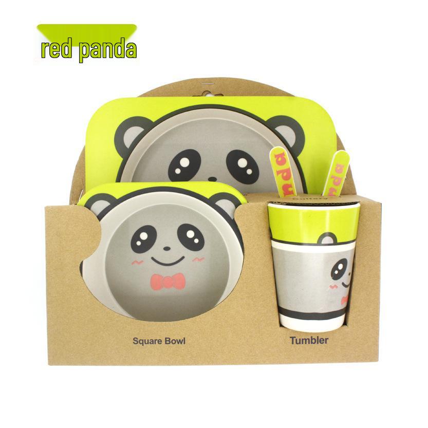 Kreativní dětská jídelní sada z bambusového vlákna - Pěti dílný kreslený design pro děti.