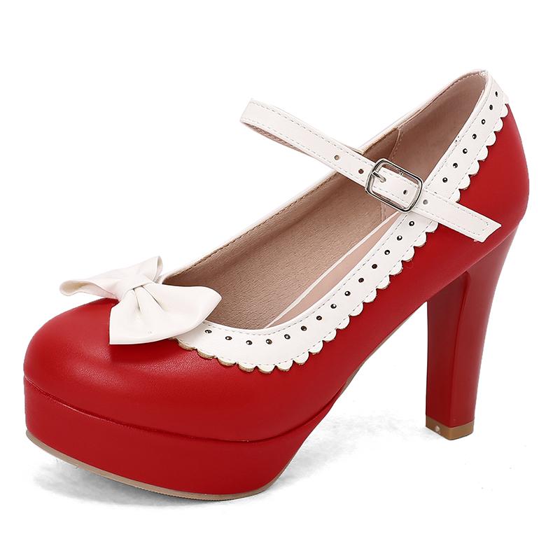 Fashion Spring Autumn Lolita Wedding Shoes For Woman Platform High Heels Mary Janes Shoes Sweet Heels Buckle Strap Dress Shoe Size34-48