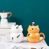 Cute 3D Cat Ceramic Mug with Lid Couple Coffee Milk Tea Water Cup Large Capacity Office Breakfast Cups Household Drinkware