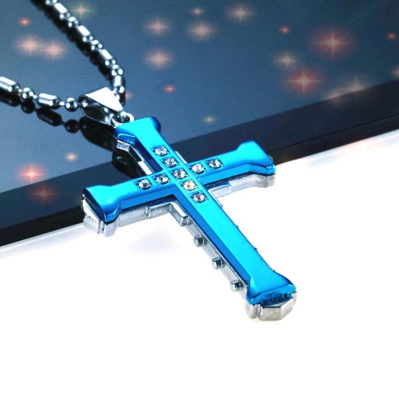 Men's Cross Necklace Gold Plated Silvery Black Inlaid Zircon Hip Hop Pendant