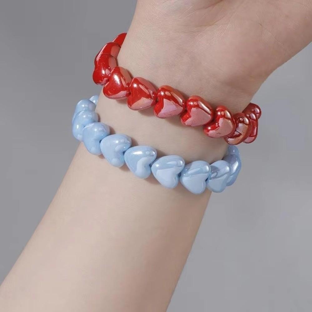 Heart Shape Design Heart Beaded Bracelets Colorful Beads Beaded Bangle Jewelry  Valentine Gift