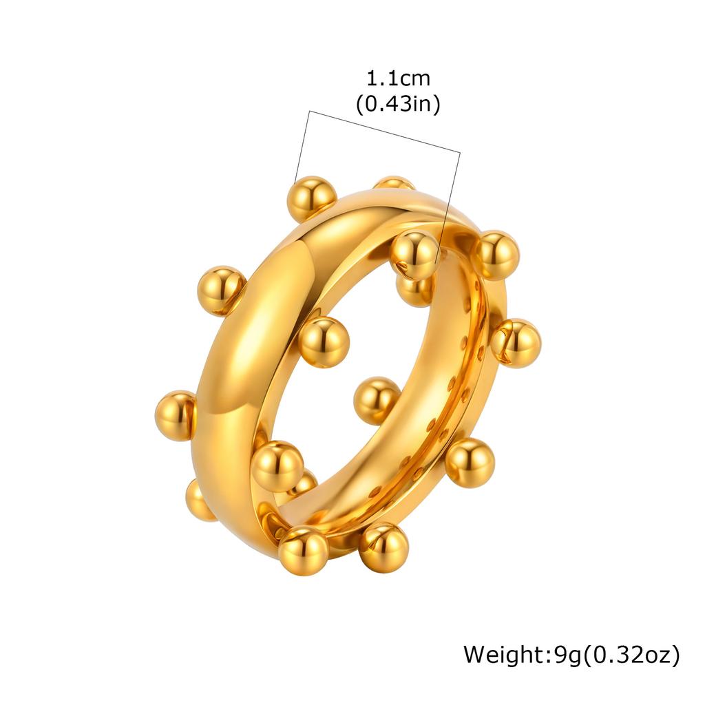 Trendy Stainless Steel Mix Color Mini Ball Ring for Women, Vintage Gold Plated Finger Rings, Party Luxury Jewelry Gift