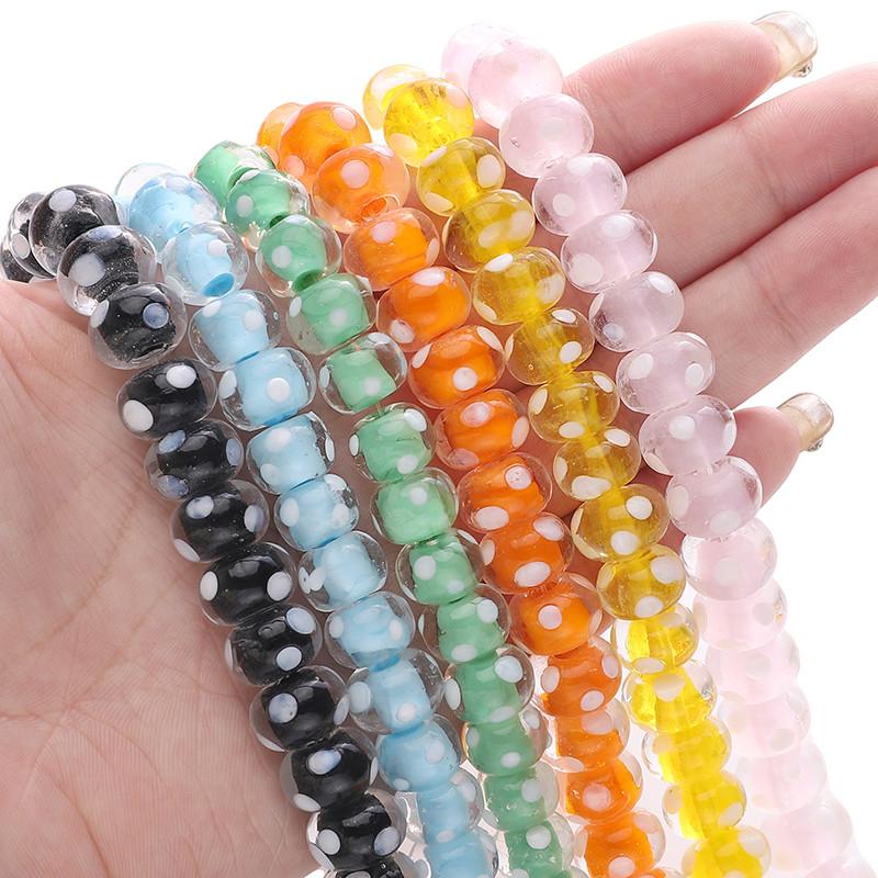 1pc [12x8mm] White Polka Dots Wheel Beads Transparent Flat Round Beads Transparent Glass Wheel Beads DIY Handmade Accessories