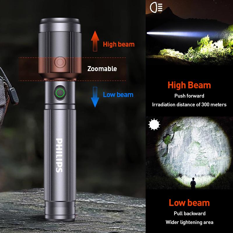 Philips Zoom Flashlight-high brightness for long-distance illumination Adjustable brightness, stepless dimming