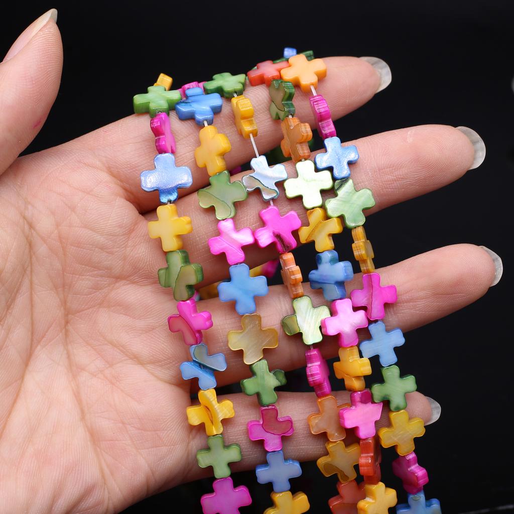 1Fio, Contas de Cruz de Concha Natural para Fabricação de Joias Suprimentos DIY, Presente Cristão Único para Mulheres Meninas, Comprimento 38cm