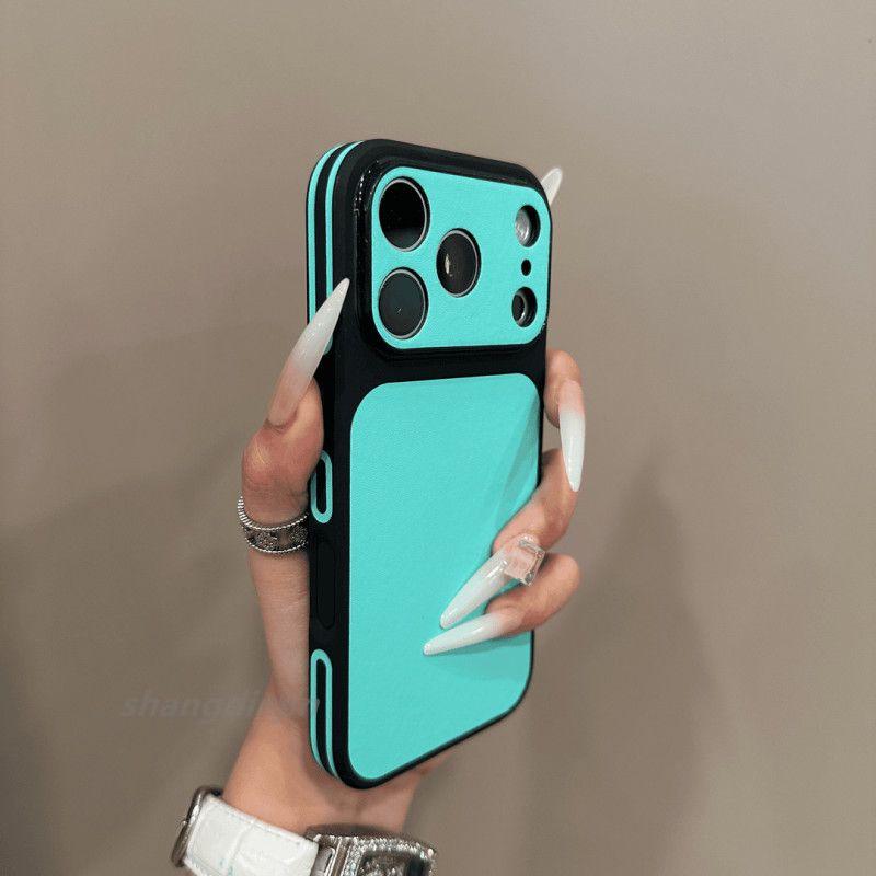 

iPhone 17 Case: Compatible with Large Window, Apple 16 Pro Max, Plain Leather Side Sticker, Color Block Design, Trendy Style iPhone 17 Air