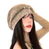Korean Version Autumn and Winter Hat Women's Retro Versatile Ethnic Style Beaded Head Hat Big Head Circumference Warm Knitted Wool Hat