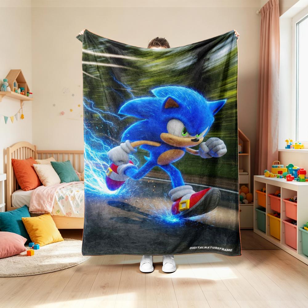 Blanket Cute Cartoon Sonic Anime Theme Throw Blanket Flannel Blanket Best Gifts for Boys for Living Room Car Camping Soft