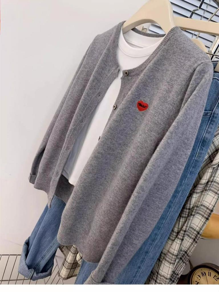 2025 Autumn/Winter Women's Wool Round Neck Knit Cardigan - Elegant Loose Sweater Coat