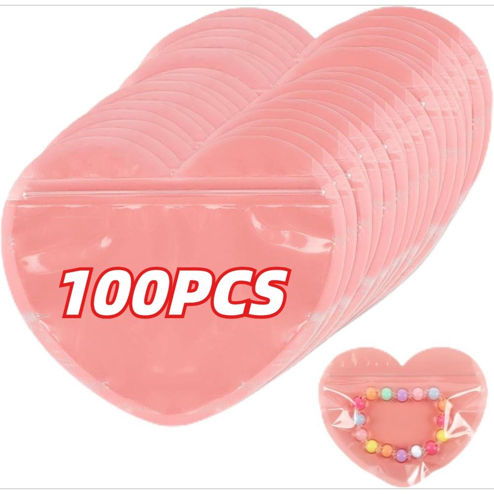 100PCS Heart-shaped Jewelry Storage Bag Transparent PVC Zipper Bag Christmas Birthday Wedding Gift Packaging Bag