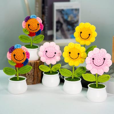 New Crochet SunFlowers Cute Knitting Flowers Potted Graduation Gift Handwoven Plant Car Table Home Decor Items