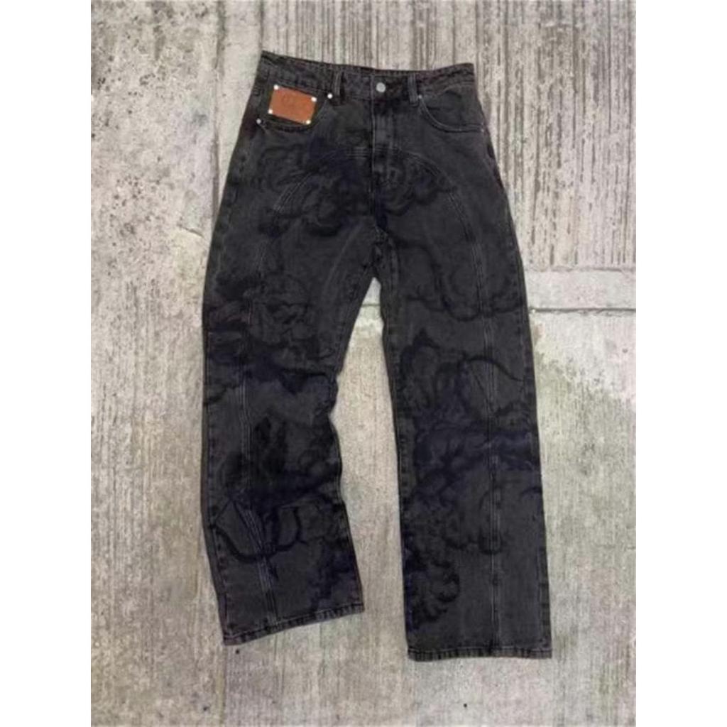 FlowStreet Fashion Cupid Angel Wide Leg Jeans Graphic Y2k Retro Washed Jeans Print High Waist Loose Men Women Versatile Hip Hop Streetwear