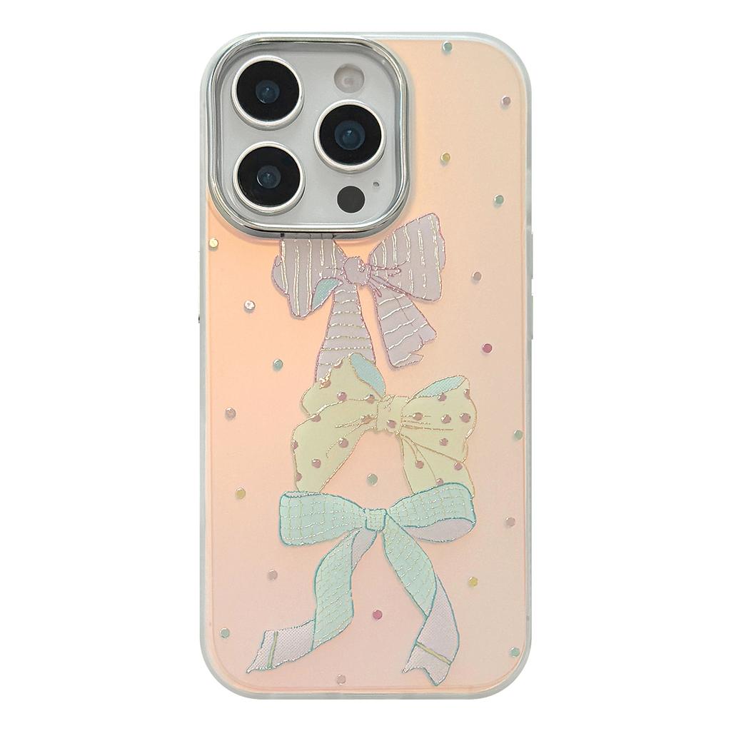 Gold-plated IPhone 15 Pro Max Phone Case, 16 Colorful Polka Dot Bow, 13 Sweet Style, 17 Drop-proof Laser Engraving