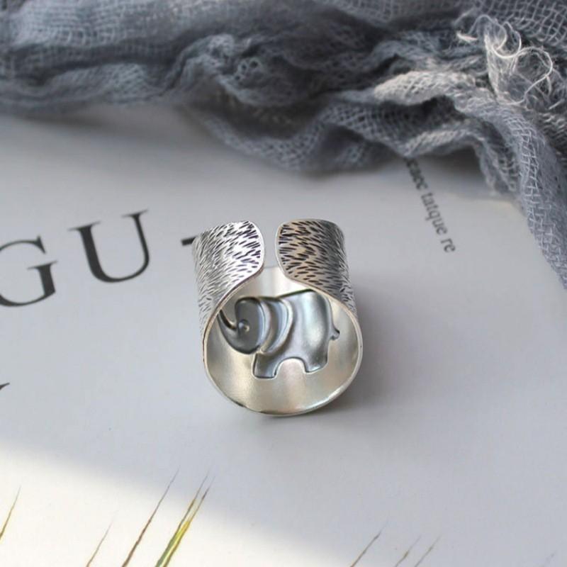 Vintage Ethnic Elephant Ring Adjustable Open Band Copper Plated Women Men Boho Statement Jewelry