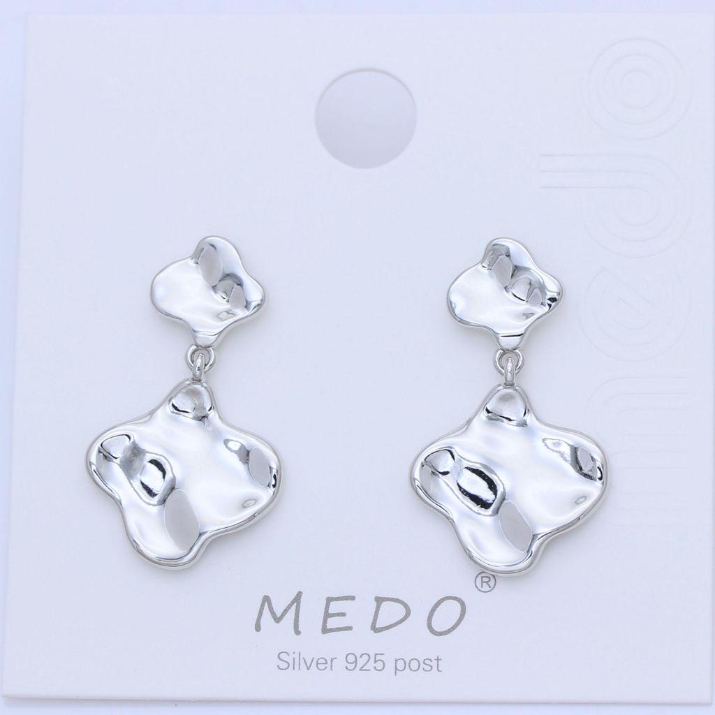 Gold Alloy Geometric Stud Earrings with Pleated Design