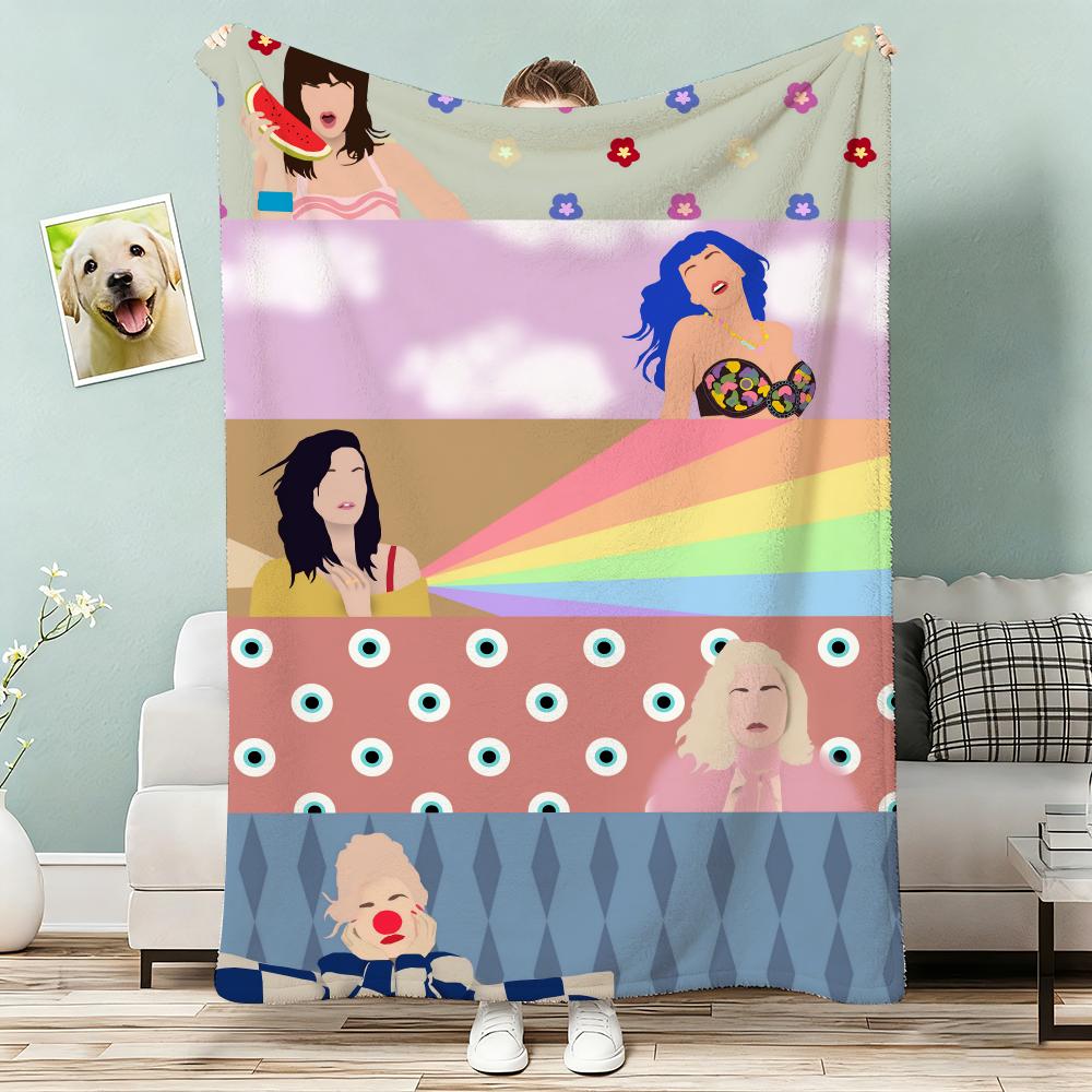 Singer K-Katy Perry Album Throw Lightweight 240g Flannel Blanket Soft Skin-friendly for Summer Cooling 75x90cm