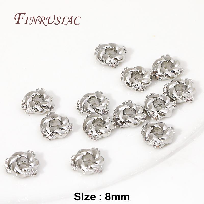 Rhodium/18K Gold Plated Metal Twist Flower Beads,Inlaid Zircon Spacer Beads For Pearl Necklace Jewelry Making DIY Accessories