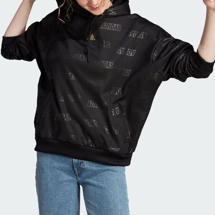 Adidas Embossed Monogram Fleece Hoodie Sweatshirt Women's Black IM2586