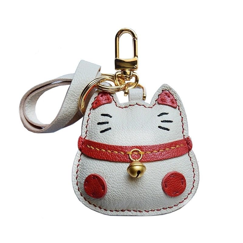 Trendy PU Leather Rocking Lucky Cat Keychain Cartoon Pony Animal Pendant Key Ring Charm Women Bag Decoration Accessories