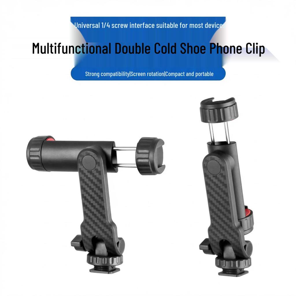 Multifunctional Phone Clip with Rotating Vertical/Horizontal Mount & Cold Shoe Bracket for DSLR Cameras
