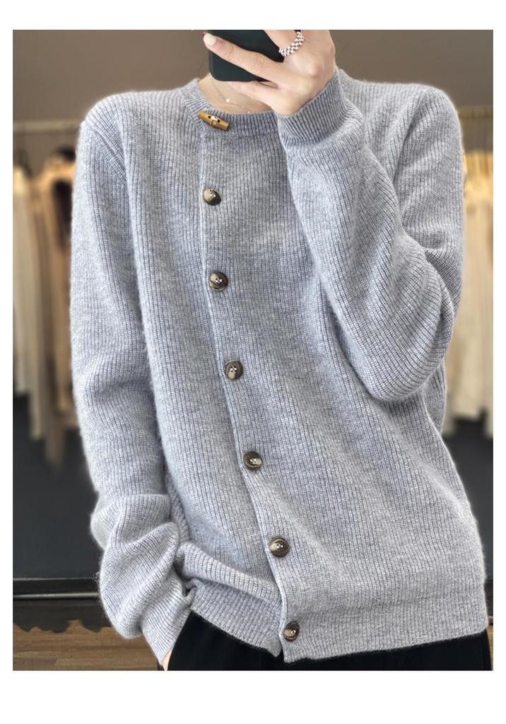 Autumn-Winter 2025 Wool Cardigan: Short, Thick, Oblique Lapel Jacket, Soft Cashmere Knit Sweater.