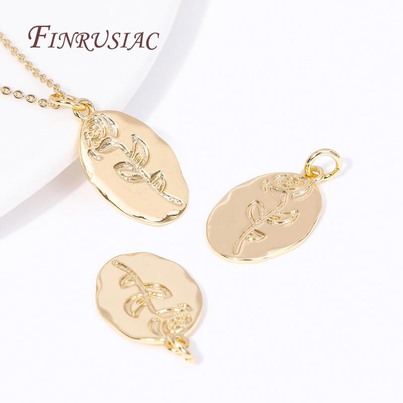 18K Gold Plated Rose Pattern Pendants For Making Necklace,Fashion Oval Metal Charms DIY Jewelry Making Findings Accessories