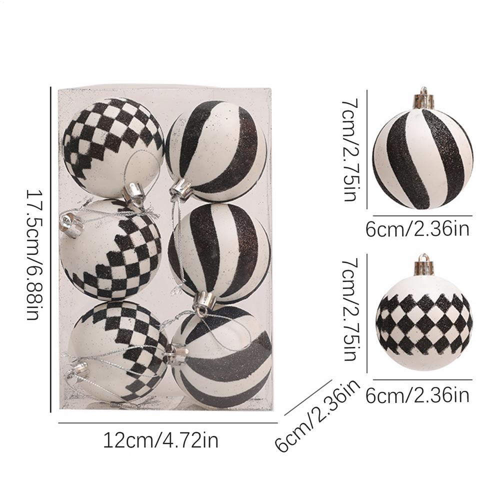 

6 см Расписанные вручную шары Рождественские шары 6 шт. Круглые подвески на елку Черно-белые Подвесной шар Украшение Вечеринка Праздник 6cm