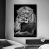 Svartvit lejonmålning, afrikansk djurduk, väggkonst, moderna ramar för vardagsrumsdekoration