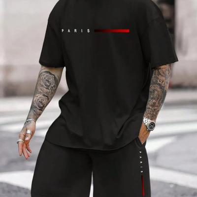 Pantaloncini a maniche corte, abito estivo da uomo, maglietta alla moda, stampa girocollo, abito da uomo con gangster, bel completo sportivo in due pezzi