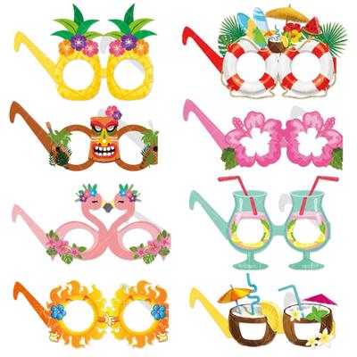 8 Stück Partygläser mit tropischem Motto, lustige hawaiianische Papiergläser, Flamingos, Palmblätter, Ananas, Design für Kinder, Sommerpartys, Stranddekoration
