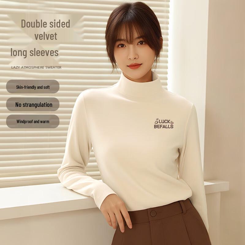 Baleno Women's Letter Print Semi-High Neck Fleece Thermal Top
