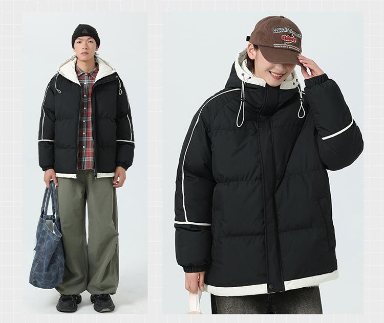 Winter couple hooded cotton-padded jacket new thickened casual loose flow warm cotton-padded jacket solid color versatile cotton-padded jacket