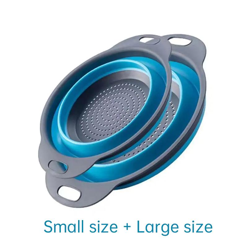 2pcs Folding Silicone Drain Basket Fruit Vegetable Washing Basket Strainer Colander Collapsible Drainer Kitchen Storage Tool