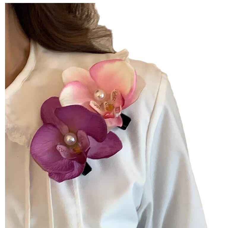 In This World, Wearing A Flower Bow, Orchid Flower Edge Clip, Female Atmosphere, Take A Photo, Bangs Clip, Seaside Vacation Headgear